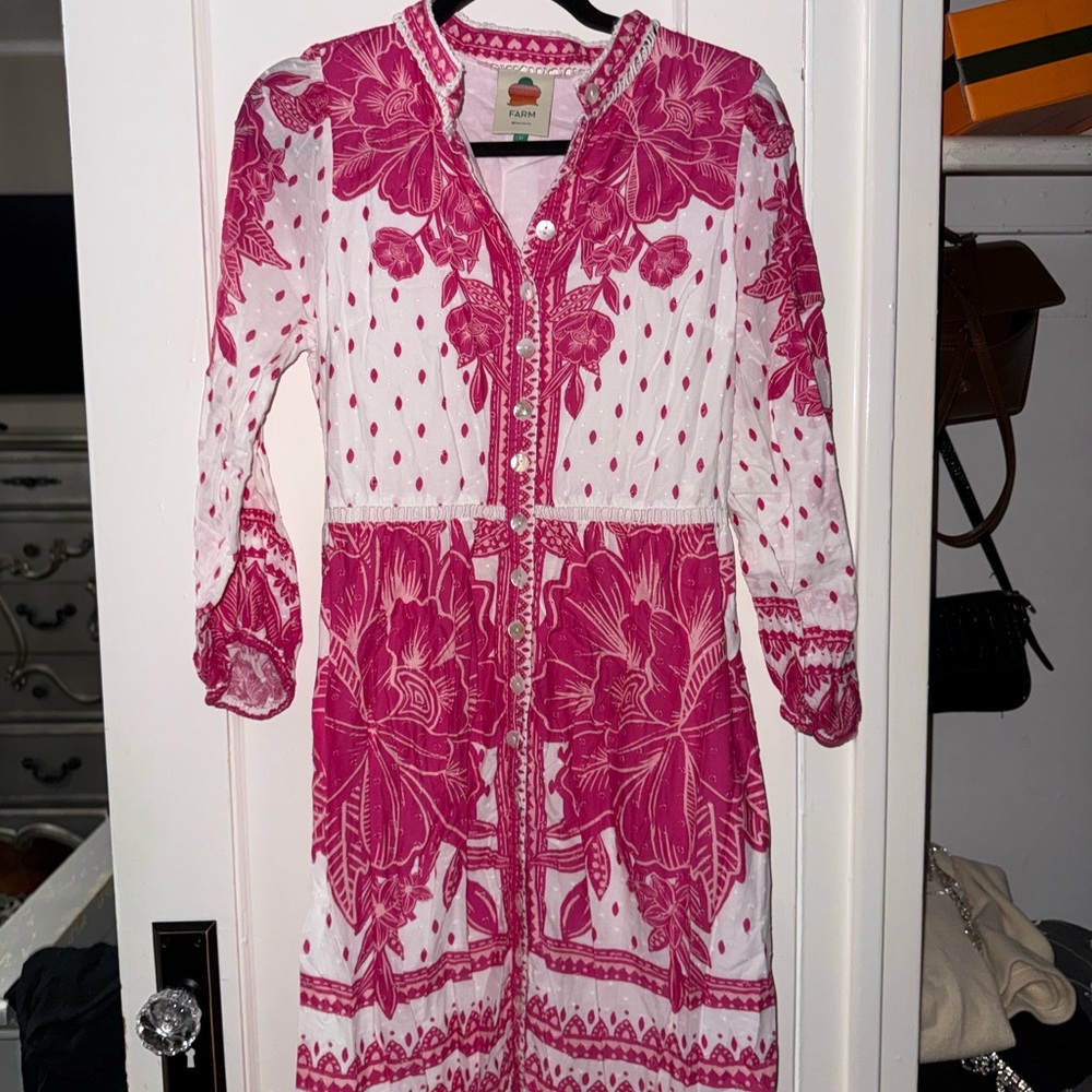 FARM Rio Pink and White Long Sleeve Dress